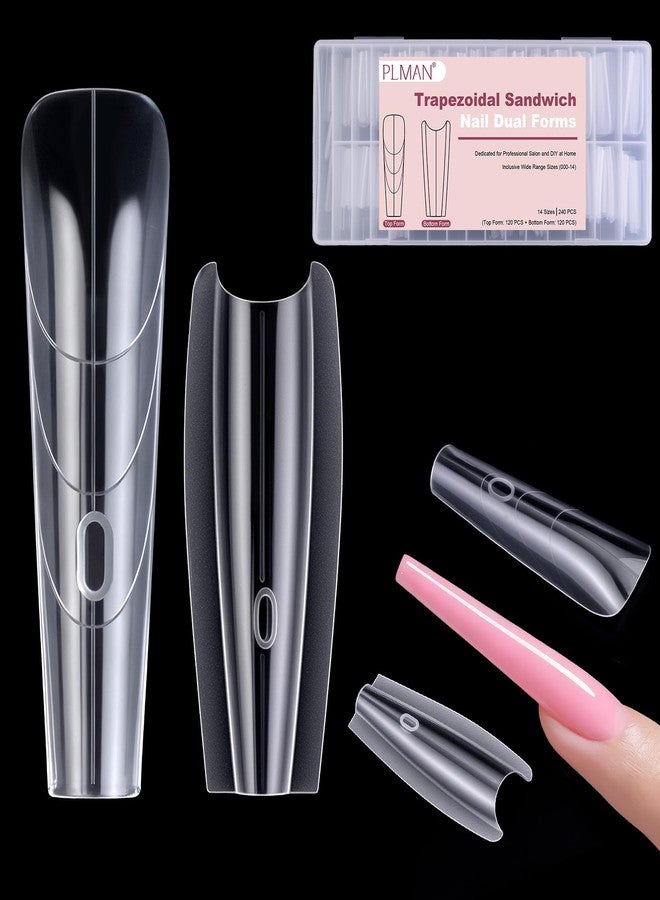 Plman 240 PCS Sandwich Nail Dual Forms, Nail Extension Kit for Beginner & Professional, 14 Sizes Dual Form for Polygel and Builder Gel, Salon and Home DIY Nail Art Tools (Trapezoidal) - Image 1